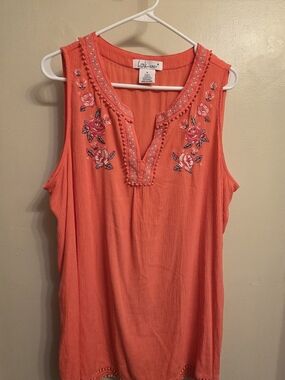 Lark + Grey Embroidered Boho Sleeveless Top - Size 1X Floral Beach Cover Up NWOT